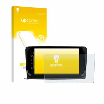 Face avant d’un emballage produit avec le logo de la marque upscreen. À côté, l’appareil Dynavin D9-DF432 9