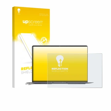 Face avant d’un emballage produit avec le logo de la marque upscreen. À côté, l’appareil Geekom GeekBook X14 Pro est représent