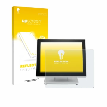 Face avant d’un emballage produit avec le logo de la marque upscreen. À côté, l’appareil Posiflex PS-3615-G2 est représenté av