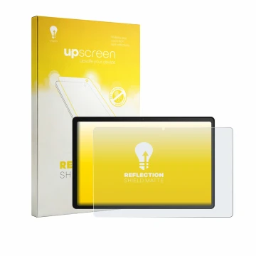 Face avant d’un emballage produit avec le logo de la marque upscreen. À côté, l’appareil Whitedeer WHTG1301 10.1