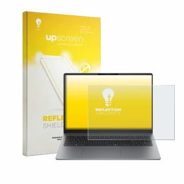 Face avant d’un emballage produit avec le logo de la marque upscreen. À côté, l’appareil HP 200 G2a 16