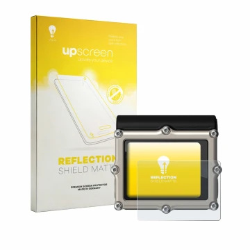 Face avant d’un emballage produit avec le logo de la marque upscreen. À côté, l’appareil Shearwater Petrel 3 dive computer est