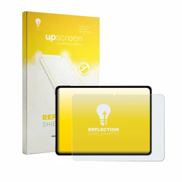 Face avant d’un emballage produit avec le logo de la marque upscreen. À côté, l’appareil OnePlus Pad 4 est représenté avec la 
