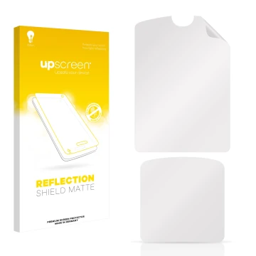 Face avant d’un emballage produit avec le logo de la marque upscreen. À côté se trouve la protection d’écran correspondante.
