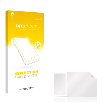 Face avant d’un emballage produit avec le logo de la marque upscreen. À côté se trouve la protection d’écran correspondante.