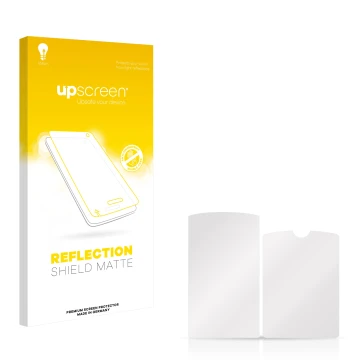 Face avant d’un emballage produit avec le logo de la marque upscreen. À côté se trouve la protection d’écran correspondante.