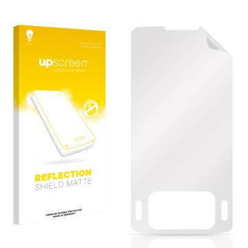 Face avant d’un emballage produit avec le logo de la marque upscreen. À côté se trouve la protection d’écran correspondante.
