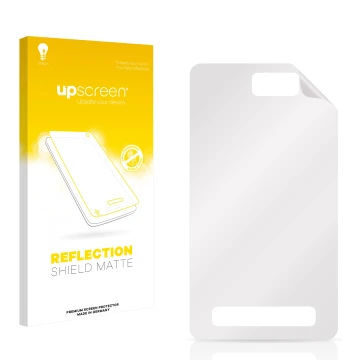 Face avant d’un emballage produit avec le logo de la marque upscreen. À côté se trouve la protection d’écran correspondante.