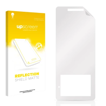 Face avant d’un emballage produit avec le logo de la marque upscreen. À côté se trouve la protection d’écran correspondante.