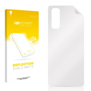 Face avant d’un emballage produit avec le logo de la marque upscreen. À côté se trouve la protection d’écran correspondante.