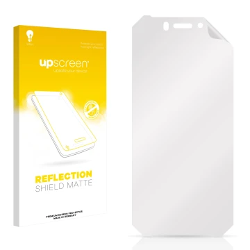 Face avant d’un emballage produit avec le logo de la marque upscreen. À côté se trouve la protection d’écran correspondante.