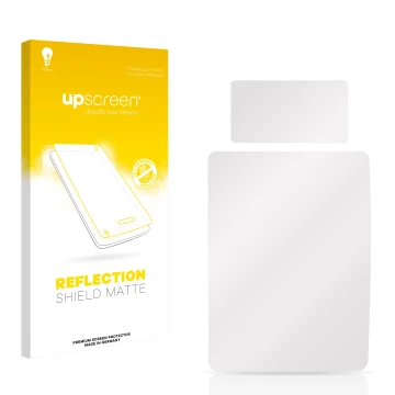 Face avant d’un emballage produit avec le logo de la marque upscreen. À côté se trouve la protection d’écran correspondante.