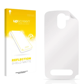 Face avant d’un emballage produit avec le logo de la marque upscreen. À côté se trouve la protection d’écran correspondante.