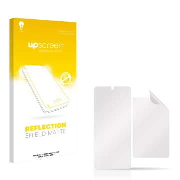 Face avant d’un emballage produit avec le logo de la marque upscreen. À côté se trouve la protection d’écran correspondante.