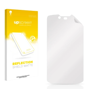 Face avant d’un emballage produit avec le logo de la marque upscreen. À côté se trouve la protection d’écran correspondante.