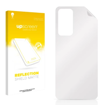 Face avant d’un emballage produit avec le logo de la marque upscreen. À côté se trouve la protection d’écran correspondante.