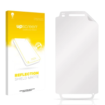 Face avant d’un emballage produit avec le logo de la marque upscreen. À côté se trouve la protection d’écran correspondante.