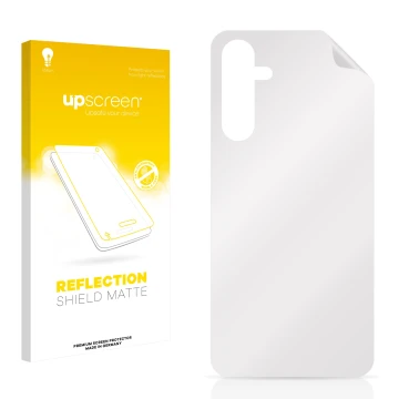 Face avant d’un emballage produit avec le logo de la marque upscreen. À côté se trouve la protection d’écran correspondante.