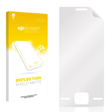 Face avant d’un emballage produit avec le logo de la marque upscreen. À côté se trouve la protection d’écran correspondante.