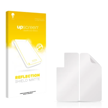 Face avant d’un emballage produit avec le logo de la marque upscreen. À côté se trouve la protection d’écran correspondante.