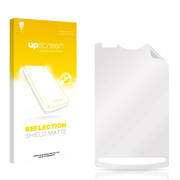 Face avant d’un emballage produit avec le logo de la marque upscreen. À côté se trouve la protection d’écran correspondante.