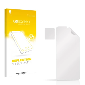 Face avant d’un emballage produit avec le logo de la marque upscreen. À côté se trouve la protection d’écran correspondante.