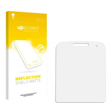 Face avant d’un emballage produit avec le logo de la marque upscreen. À côté se trouve la protection d’écran correspondante.