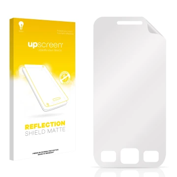 Face avant d’un emballage produit avec le logo de la marque upscreen. À côté se trouve la protection d’écran correspondante.