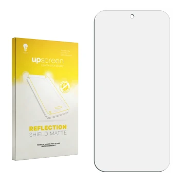 Face avant d’un emballage produit avec le logo de la marque upscreen. À côté se trouve la protection d’écran correspondante.