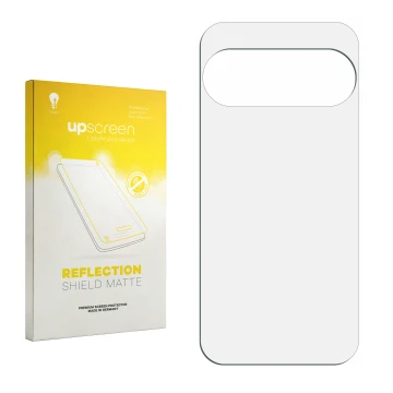 Face avant d’un emballage produit avec le logo de la marque upscreen. À côté se trouve la protection d’écran correspondante.