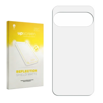 Face avant d’un emballage produit avec le logo de la marque upscreen. À côté se trouve la protection d’écran correspondante.