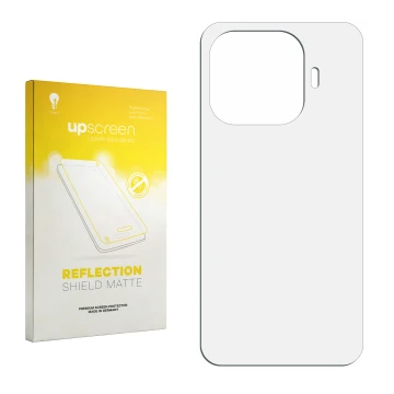 Face avant d’un emballage produit avec le logo de la marque upscreen. À côté se trouve la protection d’écran correspondante.
