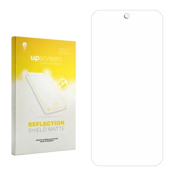 Face avant d’un emballage produit avec le logo de la marque upscreen. À côté se trouve la protection d’écran correspondante.