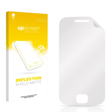 Face avant d’un emballage produit avec le logo de la marque upscreen. À côté se trouve la protection d’écran correspondante.