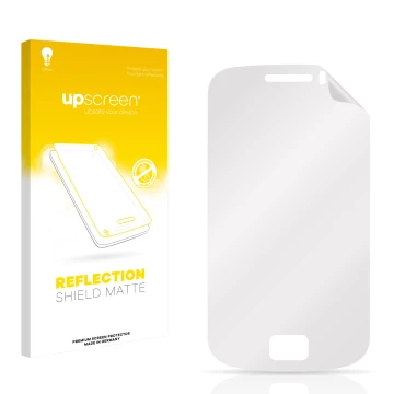 Face avant d’un emballage produit avec le logo de la marque upscreen. À côté se trouve la protection d’écran correspondante.