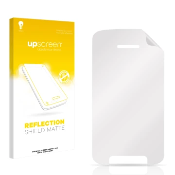 Face avant d’un emballage produit avec le logo de la marque upscreen. À côté se trouve la protection d’écran correspondante.