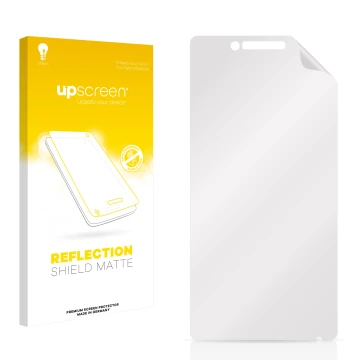Face avant d’un emballage produit avec le logo de la marque upscreen. À côté se trouve la protection d’écran correspondante.