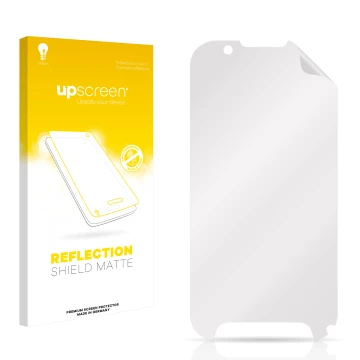 Face avant d’un emballage produit avec le logo de la marque upscreen. À côté se trouve la protection d’écran correspondante.