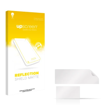 Face avant d’un emballage produit avec le logo de la marque upscreen. À côté se trouve la protection d’écran correspondante.