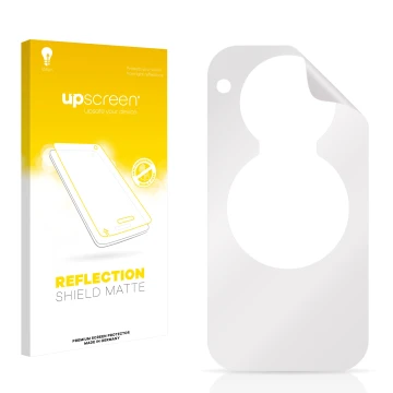 Face avant d’un emballage produit avec le logo de la marque upscreen. À côté se trouve la protection d’écran correspondante.