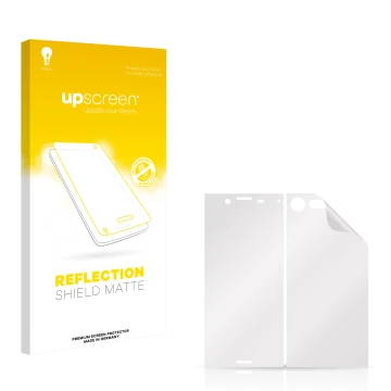 Face avant d’un emballage produit avec le logo de la marque upscreen. À côté se trouve la protection d’écran correspondante.