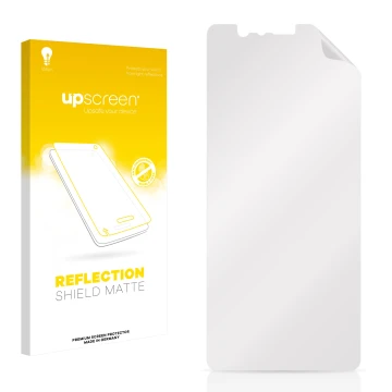 Face avant d’un emballage produit avec le logo de la marque upscreen. À côté se trouve la protection d’écran correspondante.