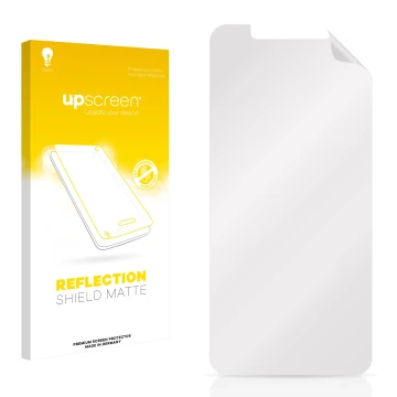 Face avant d’un emballage produit avec le logo de la marque upscreen. À côté se trouve la protection d’écran correspondante.