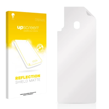 Face avant d’un emballage produit avec le logo de la marque upscreen. À côté se trouve la protection d’écran correspondante.