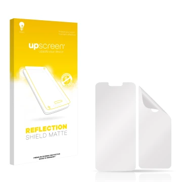 Face avant d’un emballage produit avec le logo de la marque upscreen. À côté se trouve la protection d’écran correspondante.