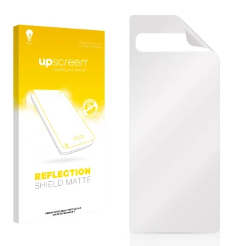 Face avant d’un emballage produit avec le logo de la marque upscreen. À côté se trouve la protection d’écran correspondante.