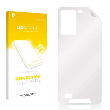 Face avant d’un emballage produit avec le logo de la marque upscreen. À côté se trouve la protection d’écran correspondante.