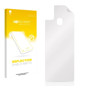 Face avant d’un emballage produit avec le logo de la marque upscreen. À côté se trouve la protection d’écran correspondante.