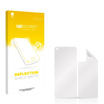 Face avant d’un emballage produit avec le logo de la marque upscreen. À côté se trouve la protection d’écran correspondante.