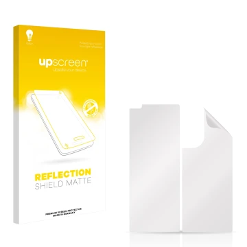 Face avant d’un emballage produit avec le logo de la marque upscreen. À côté se trouve la protection d’écran correspondante.